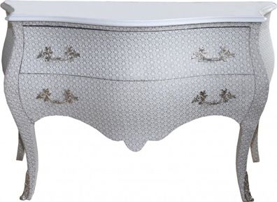 Casa Padrino Barock Kommode Weiß / Glitzerlook 130 cm Mod3 - Möbel Schrank Sideboard