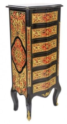 Casa Padrino Barock Boulle Kommode Schwarz / Gold / Rot mit 6 Schubladen - Möbel Schr