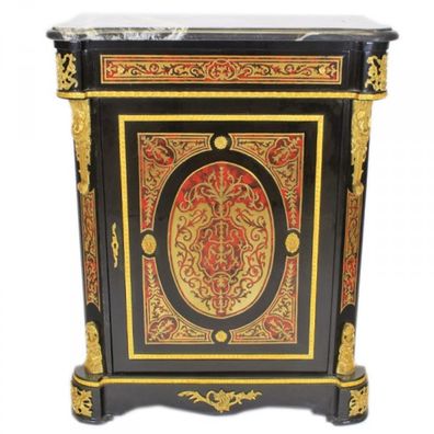 Casa Padrino Barock Boulle Kommode Schwarz / Gold / Rot mit Marmorplatte 95 x H105 cm