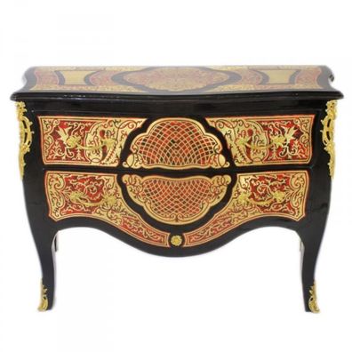 Casa Padrino Barock Boulle Kommode Schwarz / Gold / Rot 130cm - Möbel Schrank Sideboa