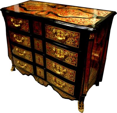 Casa Padrino Barock Boulle Kommode Schwarz / Gold / Rot 112 cm - Möbel Schrank Sidebo
