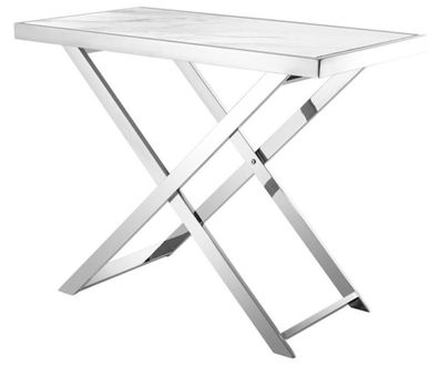 Casa Padrino Edelstahl Konsole mit weißer Marmorplatte 110 x 60 x H. 87 cm - Luxus Wo