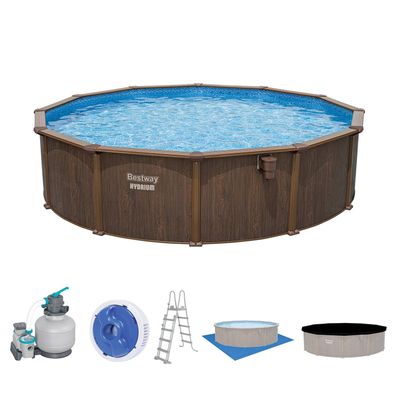 Hydrium™ Stahlwandpool Komplett-Set mit Sandfilteranlage Ø 488 x 132 cm, Holz-Opt