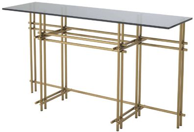 Casa Padrino Designer Konsole Messingfarben / Grau 131 x 36,5 x H. 73 cm - Edelstahl