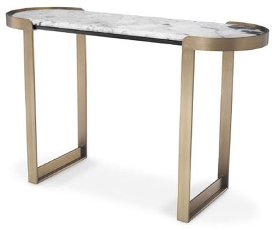 Casa Padrino Luxus Konsole Messingfarben / Weiß 120 x 40 x H. 75,5 cm - Edelstahl Kon