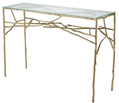 Casa Padrino Luxus Konsolentisch Gold 118 x 34,5 x H. 78,5 cm - Konsole mit Glasplatt