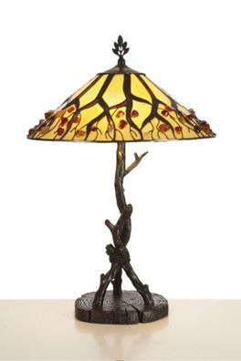 Handgefertigte Tiffany Hockerleuchte Tischleuchte Höhe 64 cm, Durchmesser 40 cm - Leu