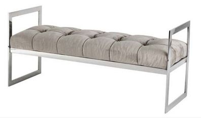 Casa Padrino Luxus Sitzhocker Chesterfield Grau / Chrom Hocker - Möbel Schlafzimmer W