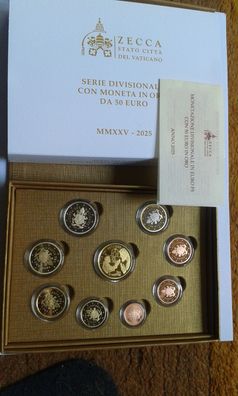 Original KMS 2025 Vatikan PP Gold Papst Leo 1 cent-2 euro + 50 euro Gold