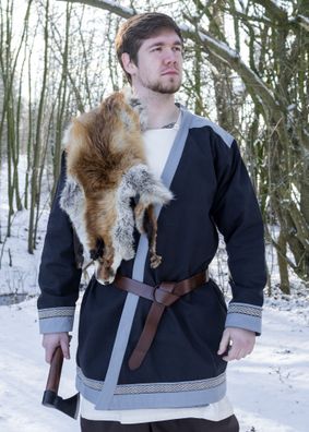 Klappenrock Bjorn, Wikinger-Mantel mit Borte, dunkelblau