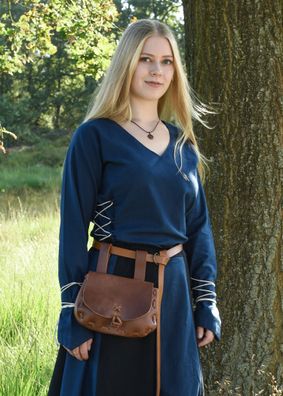 Mittelalter Bluse Aila mit Schnürung, blau