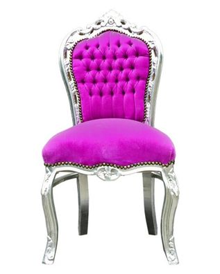 Barock Esszimmer Stuhl Pink / Silber