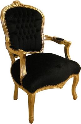 Barock Salon Stuhl Schwarz / Gold