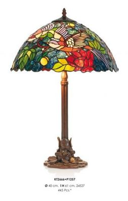 Handgefertigte Tiffany Hockerleuchte Tischleuchte Höhe 61 cm, Durchmesser 40 cm - Leu