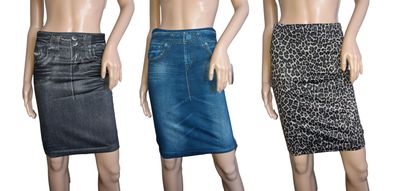 SMART TEX® Jeaneez Designer Röcke Set Gr.M Stretchrock Damenrock Leopard Denim