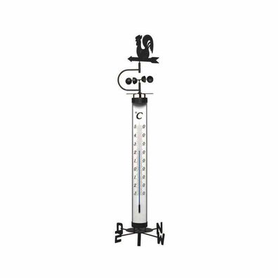 Gartenthermometer 140cm mit Erdspieß, Wetterhahn Windrad und Windfahne