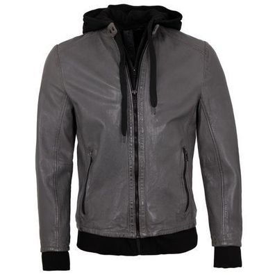 2.0 by Mauritius - Herren Lederjacke Kapuze Lammnappa grau