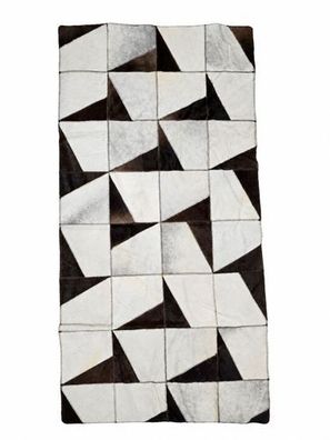 Kuhfell Patchwork | Schwarz-Creme, ca. 135x65 cm | Muster Polarwinkel | Unikat