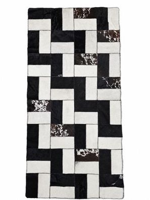 Kuhfell Patchwork | Schwarz-Weiß gesprenkelt, ca. 135x65 cm | Muster Monochrommosaik