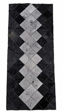 Kuhfell Patchwork | Schwarz-Silbergrau, ca. 180x80 cm | Muster Silberpfad | Unikat