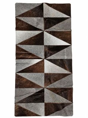 Kuhfell Patchwork | Grau-Dunkelbraun-Creme, ca. 135x65 cm | Muster Schieferpfeil