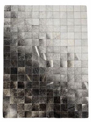 Kuhfell Patchwork | Schwarz-Grau-Weiß, ca. 200x150 cm | Muster Ascheverlauf | Unikat