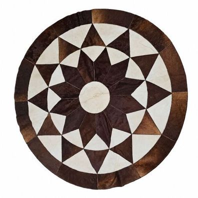 Kuhfell Patchwork | Braun-Creme, ca. 145x145 cm | Muster Karamellmandala | Unikat