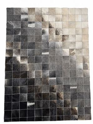 Kuhfell Patchwork | Schwarz-Grau-Creme, ca. 200x150 cm | Muster Nebelgraphit | Unikat