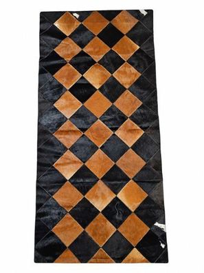 Kuhfell Patchwork | Schwarz-Cognac, ca. 180x80 cm | Rautenmuster | Unikat