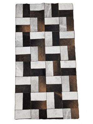 Kuhfell Patchwork | Schwarz-Weiß-Grau-Braun, ca. 140x70 cm | Muster Graphitmosaik