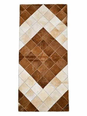 Kuhfell Patchwork | Cognac-Creme, ca. 180x80 cm | Muster Sahararaute | Unikat