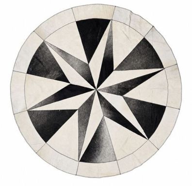 Kuhfell Patchwork | Schwarz-Creme, ca. 145x145 cm | Muster Polarstern | Unikat