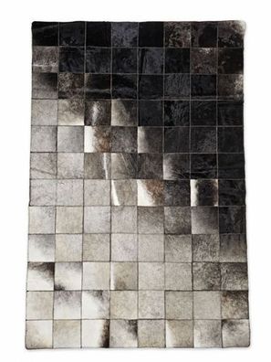 Kuhfell Patchwork | Schwarz-Grau-Creme, ca. 180x120 cm | Muster Schieferverlauf