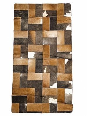 Kuhfell Patchwork | Braun-Beige-Grau, ca. 135x65 cm | Muster Bernsteinmosaik | Unikat