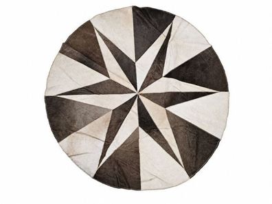 Kuhfell Patchwork | Taupe-Creme-Dunkelbraun, ca. 110x110 cm | Muster Steinkompass