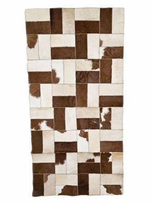 Kuhfell Patchwork | Braun-Weiß, ca. 140x70 cm | Muster Landhausmosaik | Unikat