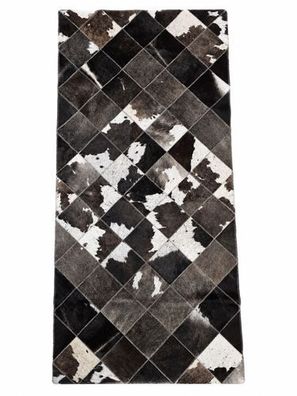 Kuhfell Patchwork | Schwarz-Weiß-Grau, ca. 180x80 cm | Muster Wildraute | Unikat