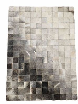 Kuhfell Patchwork | Grau-Creme, ca. 200x150 cm | Muster Nebelmosaik | Unikat