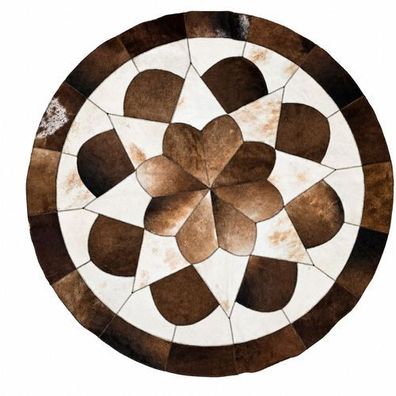 Kuhfell Patchwork | Braun-Creme, ca. 140x140 cm | Muster Savannenblüte | Unikat
