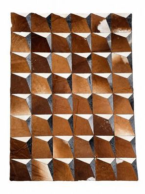 Kuhfell Patchwork | Braun-Cognac-Creme-Grau, ca. 195x145 cm | Muster Kupferprisma