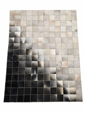 Kuhfell Patchwork | Schwarz-Grau-Creme, ca. 200x150 cm | Muster Mondschatten | Unikat