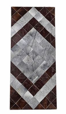 Kuhfell Patchwork | Dunkelbraun-Grau, ca. 180x80 cm | Muster Silberraute | Unikat