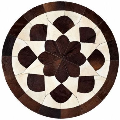 Kuhfell Patchwork | Dunkelbraun-Creme, ca. 140x140 cm | Muster Kastanienblüte