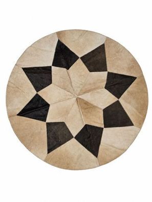 Kuhfell Patchwork | Beige-Dunkelbraun, ca. 110x110 cm | Muster Morgenstern | Unikat