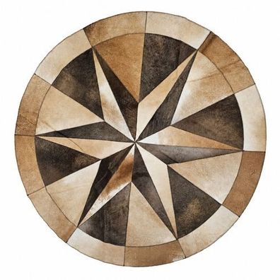 Kuhfell Patchwork | Beige-Braun-Taupe, ca. 145x145 cm | Muster Dünenkompass | Unikat
