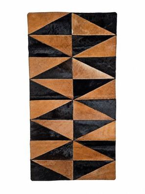 Kuhfell Patchwork | Cognac-Schwarz, ca. 135x65 cm | Muster Karamellzickzack | Unikat