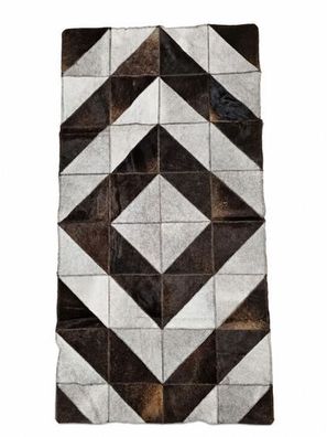 Kuhfell Patchwork | Dunkelbraun-Grau-Creme, ca. 140x70 cm | Muster Graphitdiamant