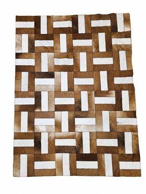 Kuhfell Patchwork | Braun-Weiß-Beige, ca. 200x150 cm | Muster Honigmosaik | Unikat