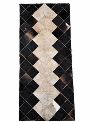 Kuhfell Patchwork | Schwarz-Creme-Beige, ca. 180x80 cm | Muster Elfenbeinraute