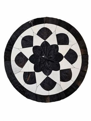 Kuhfell Patchwork | Schwarz-Creme, ca. 140x140 cm | Muster Mitternachtsblüte | Unikat